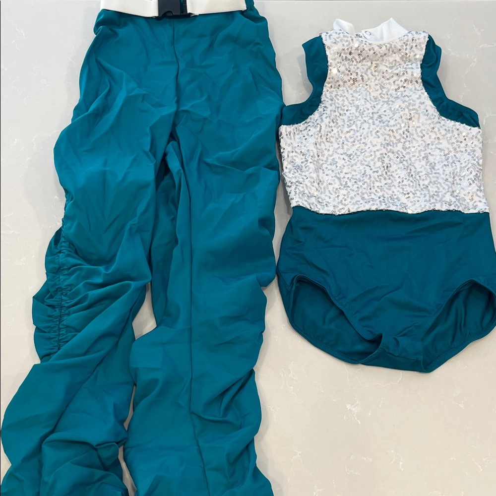 Teal Dance Costume Set with Sequin Top